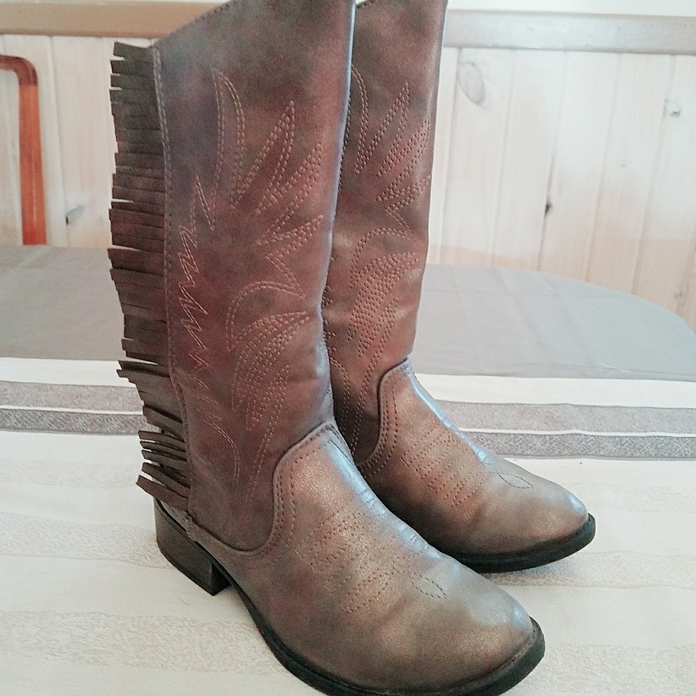 Stevie's Silver Gunmetal Fringe Boots Kids Sz 3